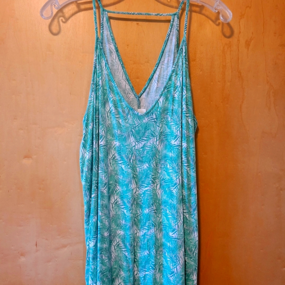Old Navy Tank, Green/White Leaf Pattern